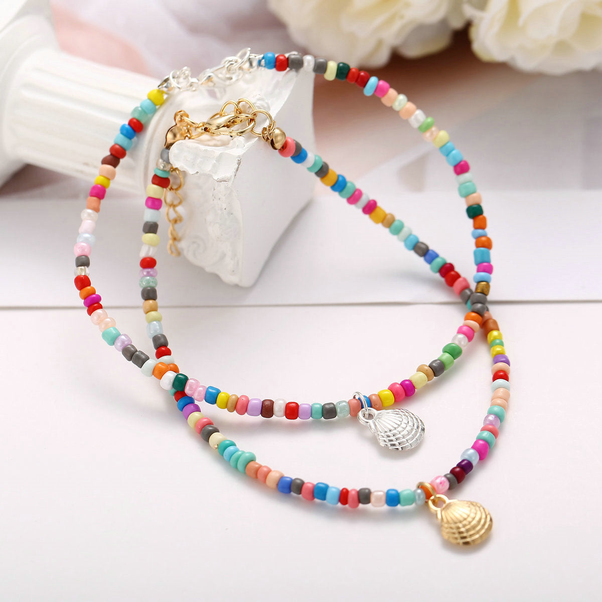 Damen bunte Sommer-Halskette mit muschelförmigem Anhänger Shop Nory