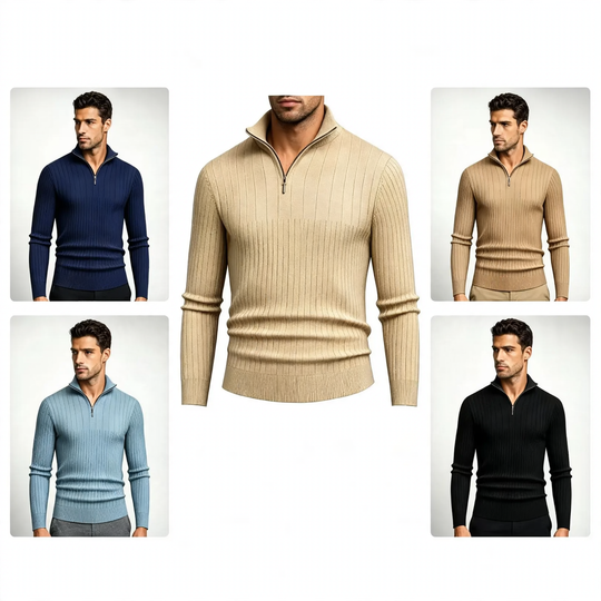 Herren-Strickpullover mit Stehkragen und Reißverschluss