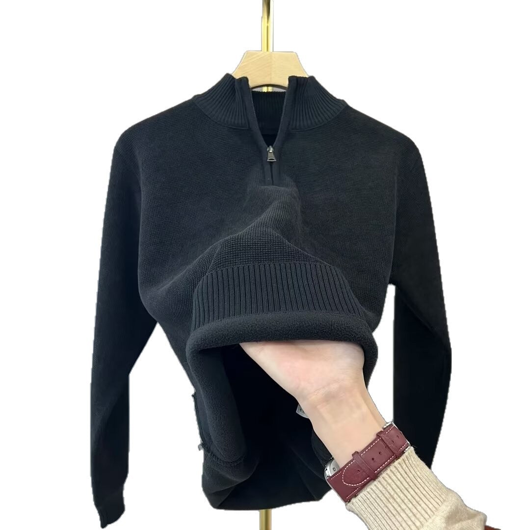 Warmer Strickpullover mit Reißverschluss und Futter