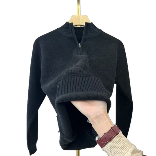 Warmer Strickpullover mit Reißverschluss und Futter