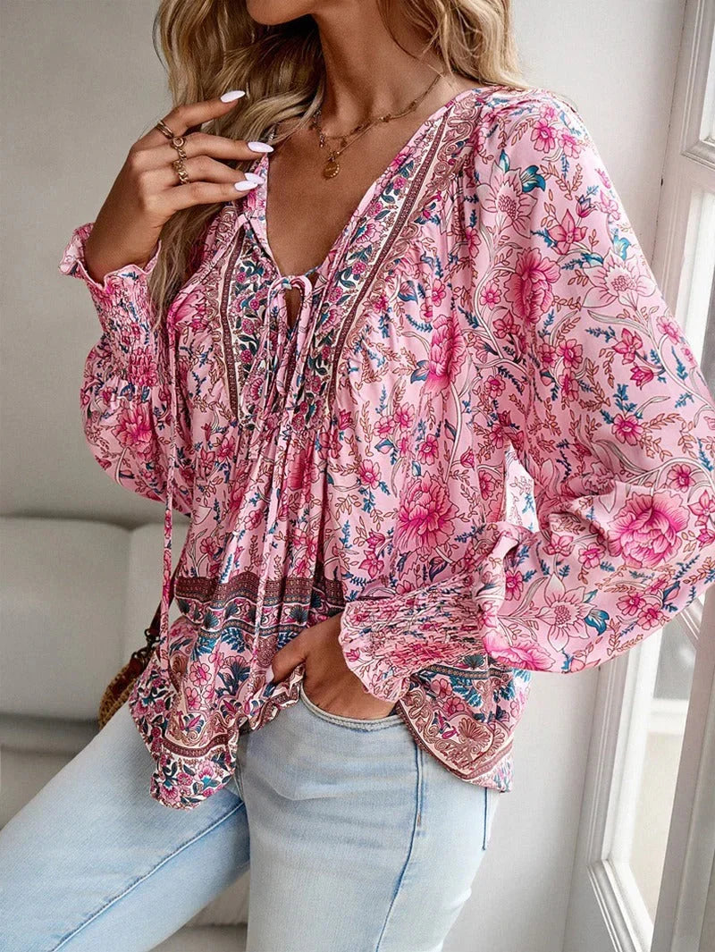 Blumenbluse Mit Langen Ärmeln Für Damen