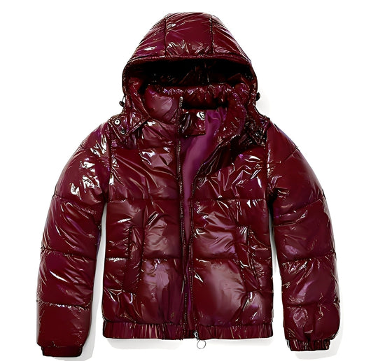 Elegante, glanzvolle Damenjacke mit Kapuze