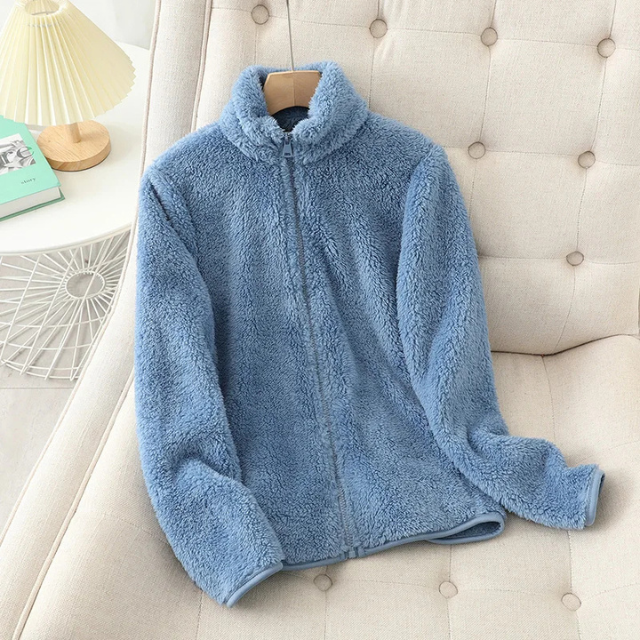 Weiche Sherpa Zip Up Hohe Kragenjacke, Fleeceweste