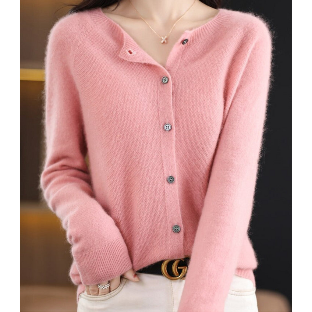 ShopNory | Merinowolle Damen O-Ausschnitt gestrickte Strickjacke Pullover