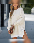 Sweatshirtkleid mit Langen Ärmeln Reißverschluss und Schlitz