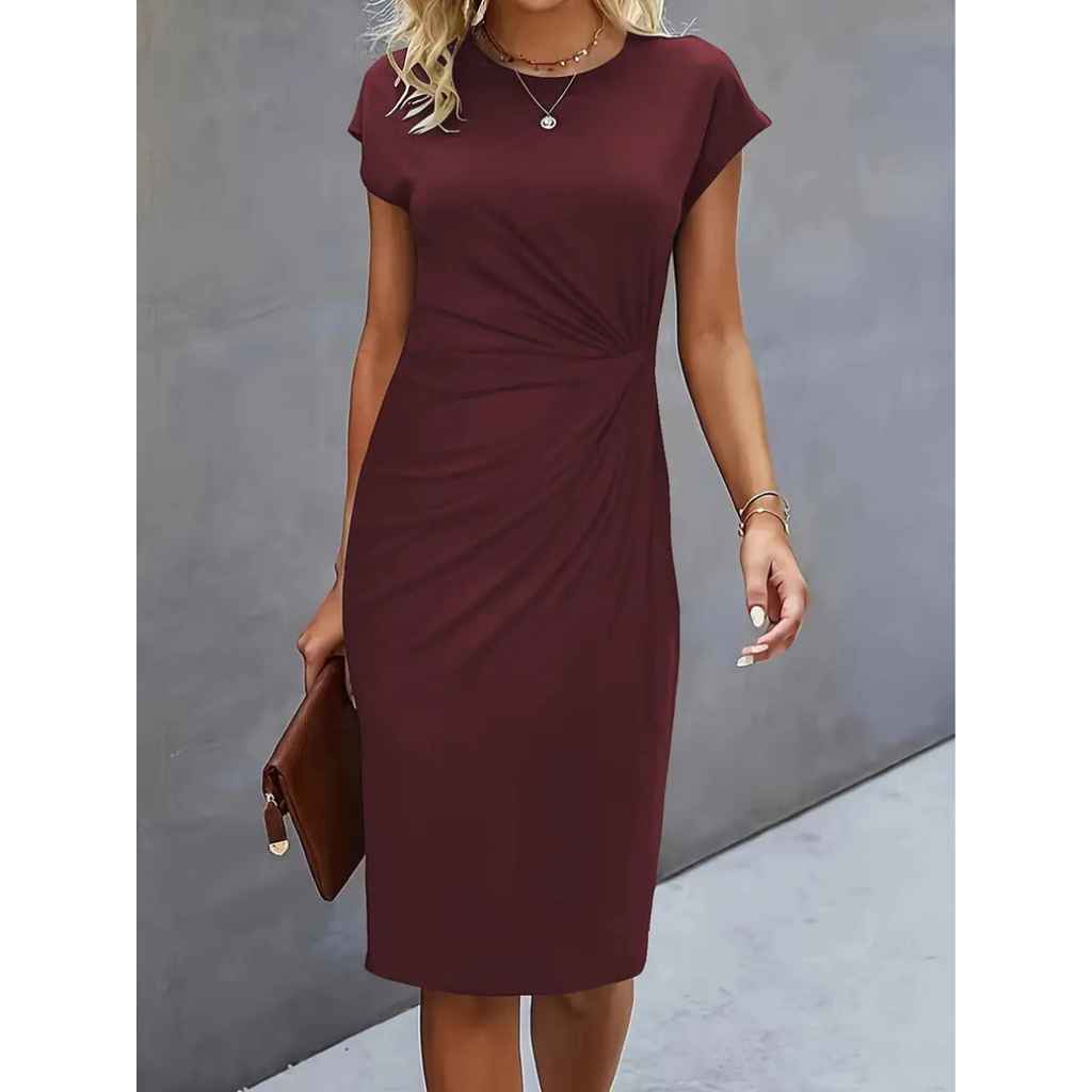 Damen Taillenakzent Stil Kleid Kurzärmlich