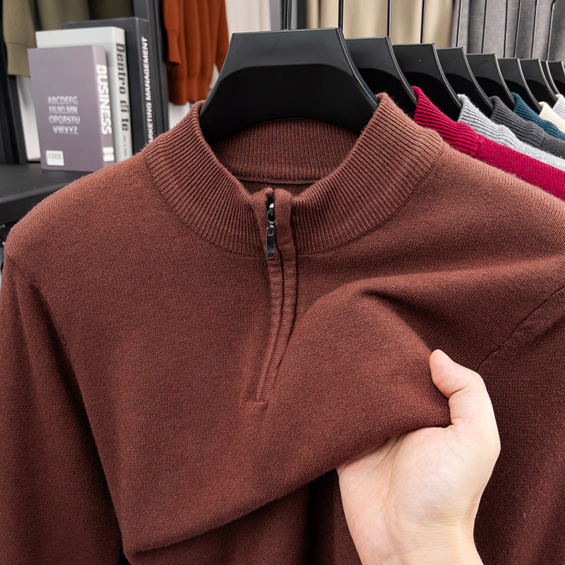 Herren-Wollpullover mit Stehkragen und Reißverschluss