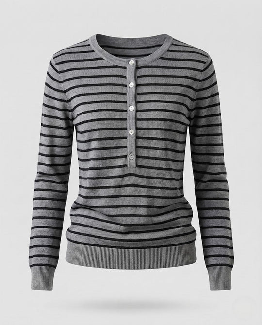 Damen Gestreifter Henley-Feinstrickpullover mit Knopfleiste Shop Nory