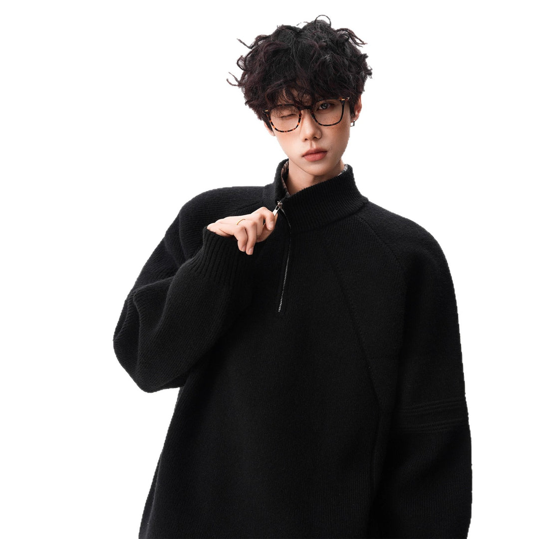 Unisex-Strickpullover mit Stehkragen und Reißverschluss