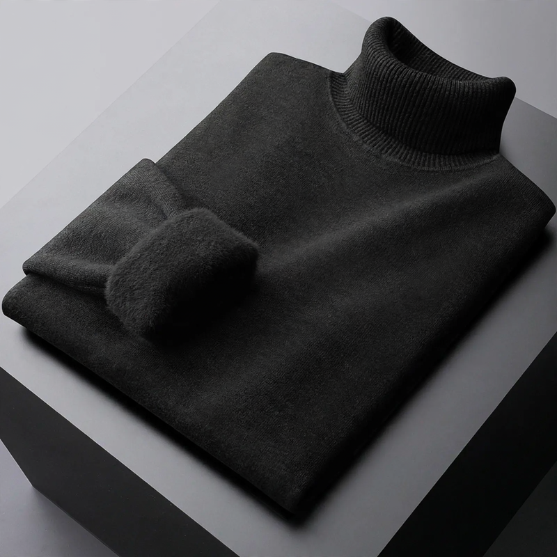 Gefütterter Herren-Strickpullover mit Stehkragen