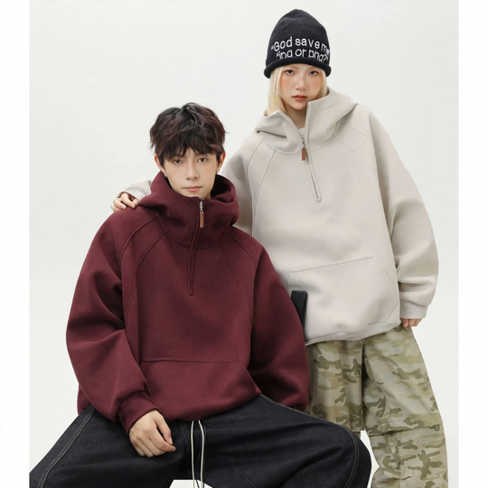 Unisex-Kapuzenpullover mit Reißverschluss und Stehkragen