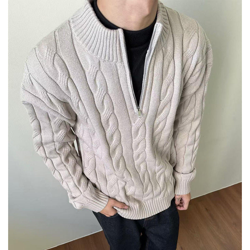 Herren-Strickpullover mit Zopfmuster und Reißverschluss