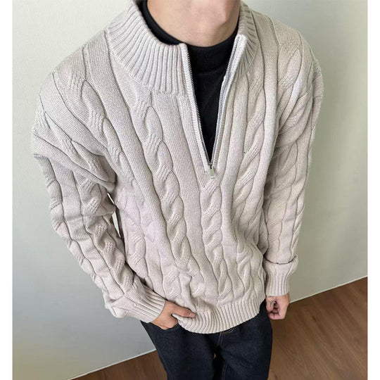 Herren-Strickpullover mit Zopfmuster und Reißverschluss