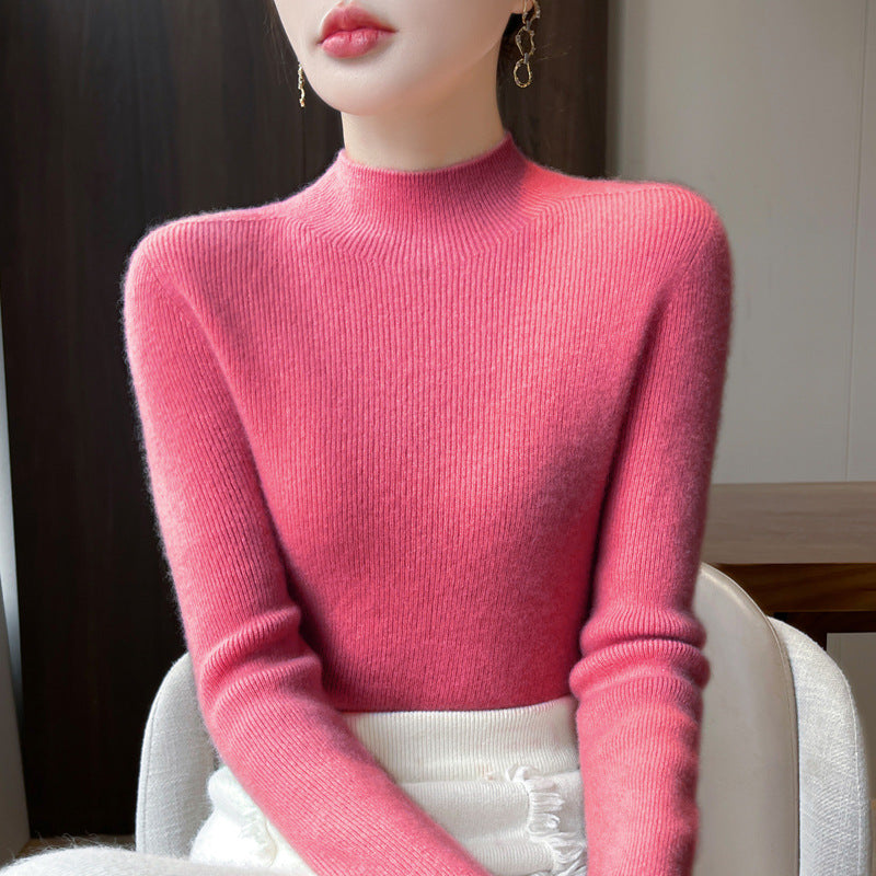 Damen-Strickpullover mit Stehkragen, figurbetont