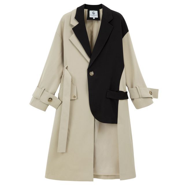 Damen Zweifarbiger Oversize-Trenchcoat im Baumwollmix mit kontrastierter Vorderpasse und krempelbaren Ärmeln Shop Nory