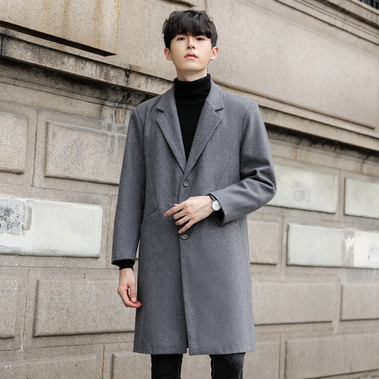Herren Einreihiger Wollmix-Longcoat mit schmalem Revers und minimalistischer Silhouette Shop Nory