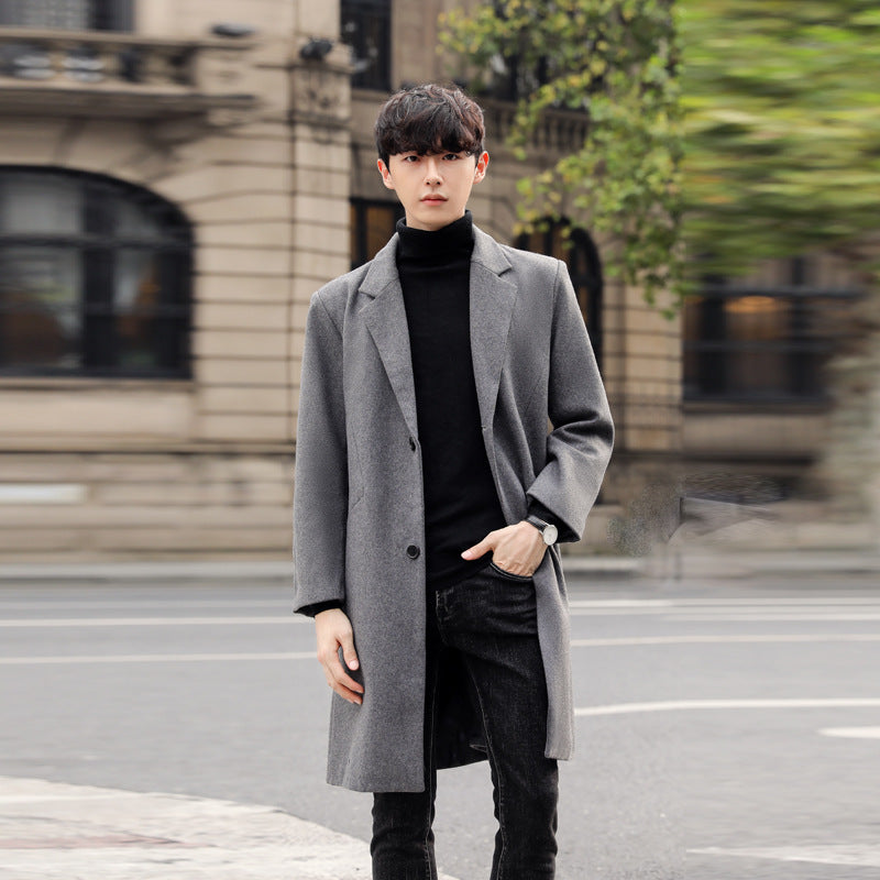 Herren Einreihiger Wollmix-Longcoat mit schmalem Revers und minimalistischer Silhouette Shop Nory