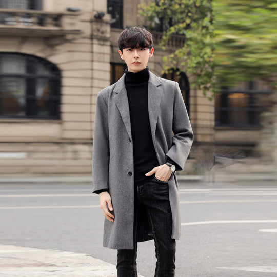 Herren Einreihiger Wollmix-Longcoat mit schmalem Revers und minimalistischer Silhouette Shop Nory