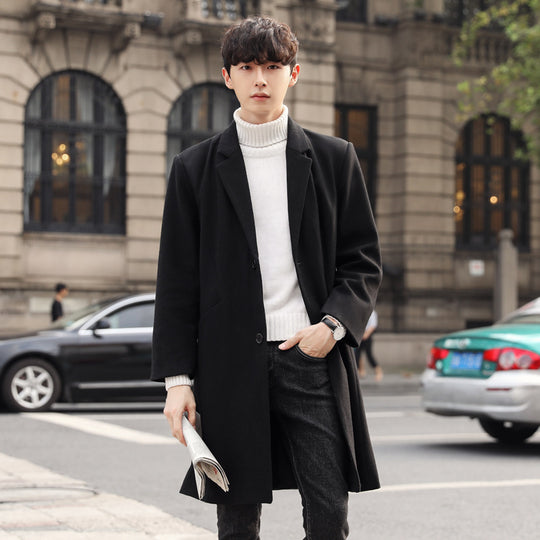 Herren Einreihiger Wollmix-Longcoat mit schmalem Revers und minimalistischer Silhouette Shop Nory