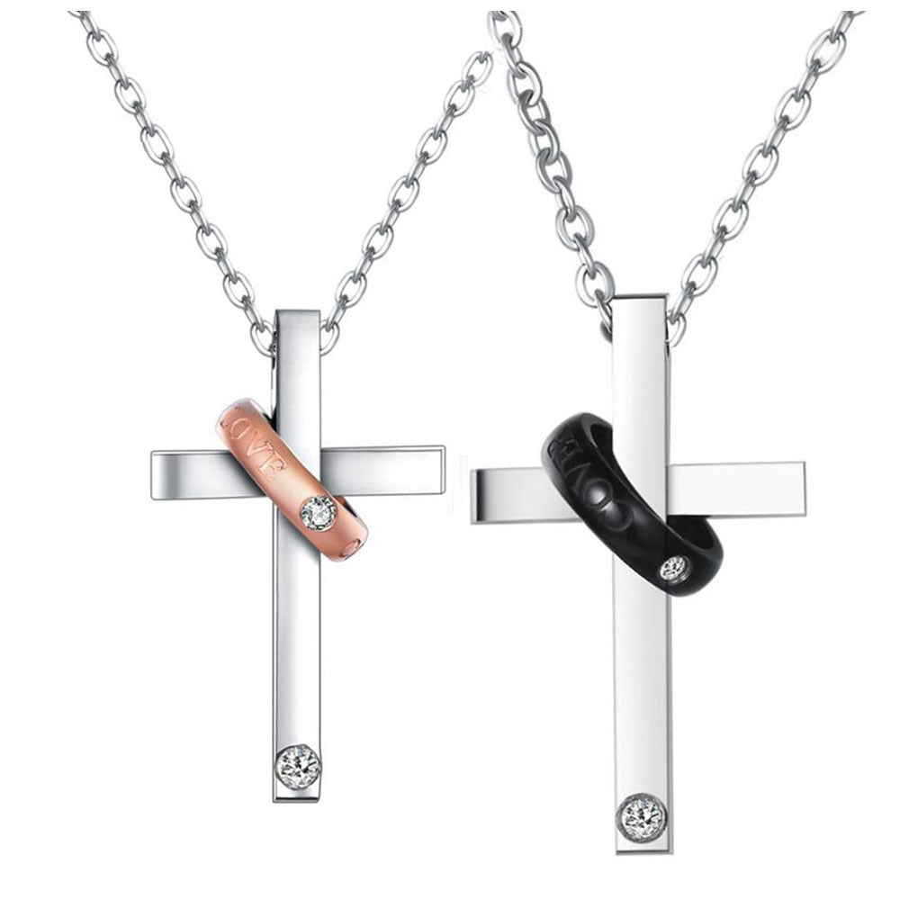Damen Halskette mit graviertem Kreuz und eingefasstem Zirkonia Shop Nory