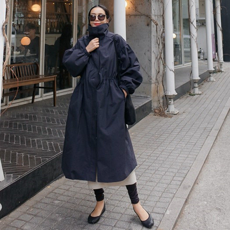Damen Oversize-Mantel mit Stehkragen, Tunnelzugtaillierung und Ballonärmeln Shop Nory