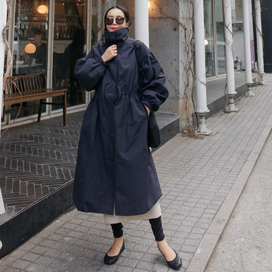 Damen Oversize-Mantel mit Stehkragen, Tunnelzugtaillierung und Ballonärmeln Shop Nory