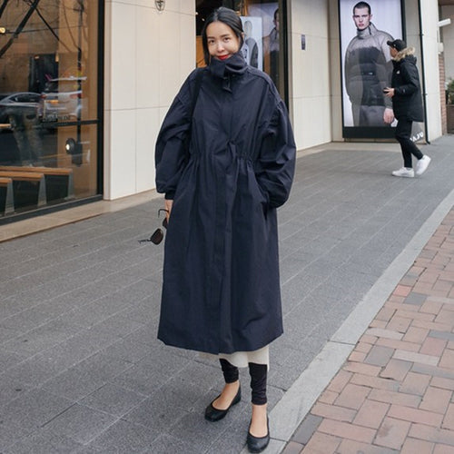 Damen Oversize-Mantel mit Stehkragen, Tunnelzugtaillierung und Ballonärmeln Shop Nory