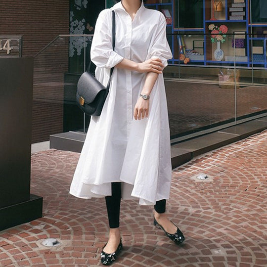 Damen Weites Hemdblusen‑Maxikleid mit asymmetrischem Saum und kastiger A‑Linien‑Silhouette Shop Nory
