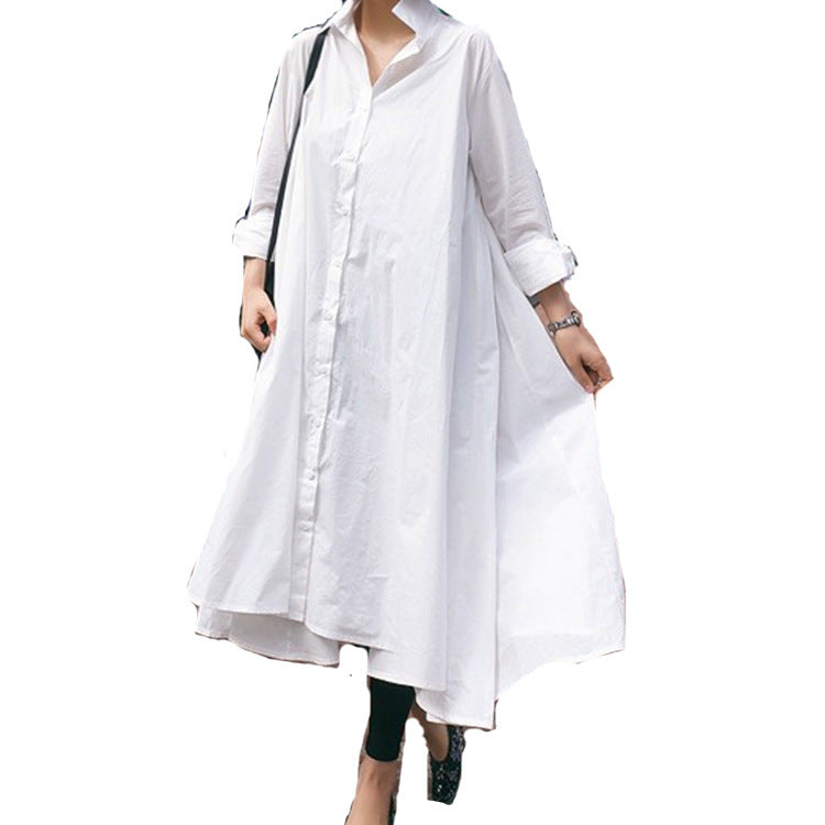Damen Weites Hemdblusen‑Maxikleid mit asymmetrischem Saum und kastiger A‑Linien‑Silhouette Shop Nory