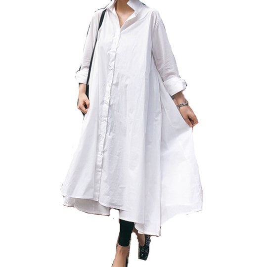Damen Weites Hemdblusen‑Maxikleid mit asymmetrischem Saum und kastiger A‑Linien‑Silhouette Shop Nory