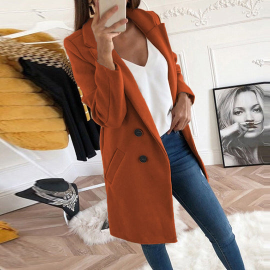 Damen Longline Wollmix-Mantel mit Reverskragen, doppelreihiger Knopfleiste und Eingrifftaschen Shop Nory