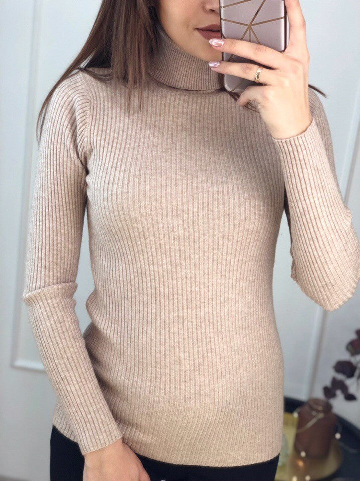 Damen Rollkragenpullover aus feinem Rippstrick