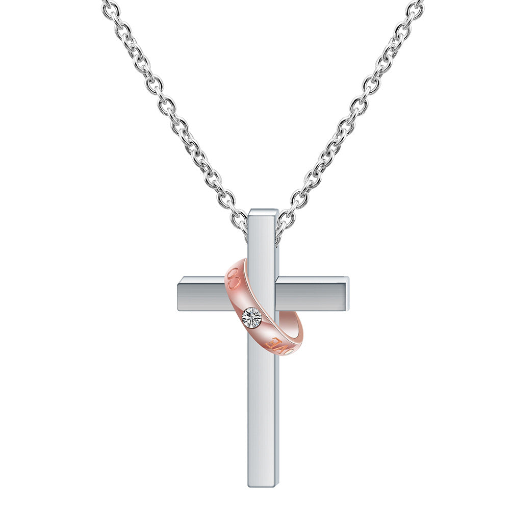 Damen Halskette mit graviertem Kreuz und eingefasstem Zirkonia Shop Nory