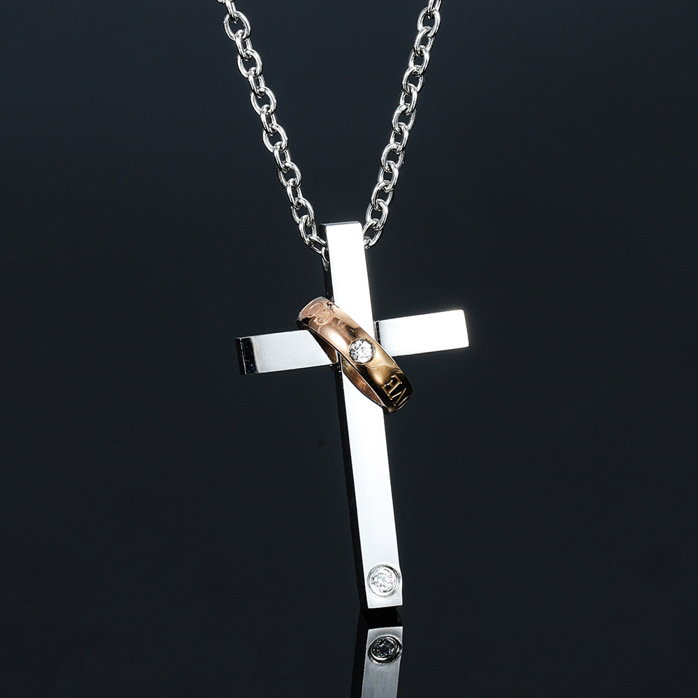 Damen Halskette mit graviertem Kreuz und eingefasstem Zirkonia Shop Nory