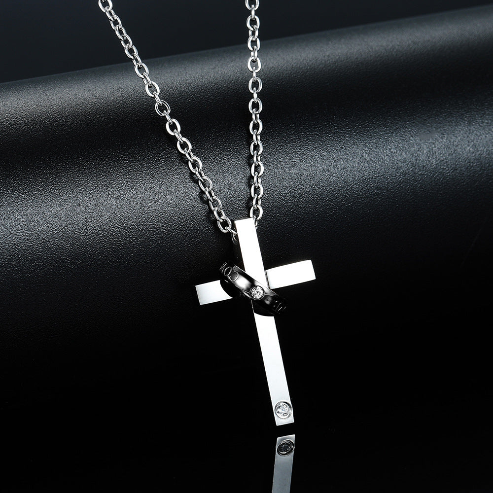 Damen Halskette mit graviertem Kreuz und eingefasstem Zirkonia Shop Nory