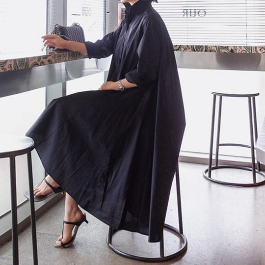 Damen Weites Hemdblusen‑Maxikleid mit asymmetrischem Saum und kastiger A‑Linien‑Silhouette Shop Nory