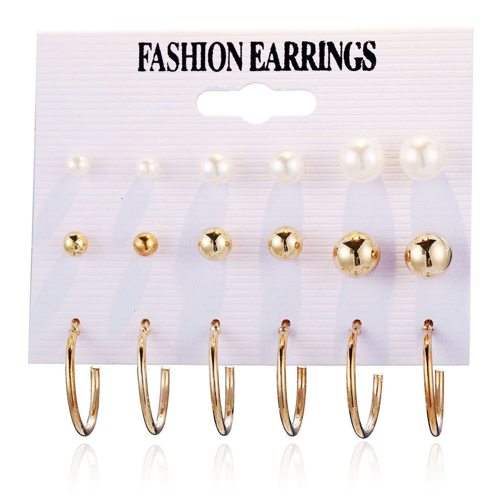 Damen Ohrringe Set mit verschiedenen eleganten Perlen- und Glanzelementen Shop Nory
