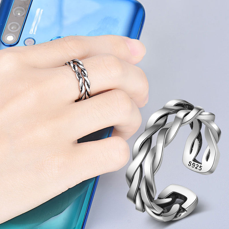 Damen Offener Ring mit kunstvollem Zopfdesign aus hochwertigem Sterling Silber Shop Nory