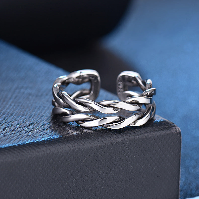 Damen Offener Ring mit kunstvollem Zopfdesign aus hochwertigem Sterling Silber Shop Nory