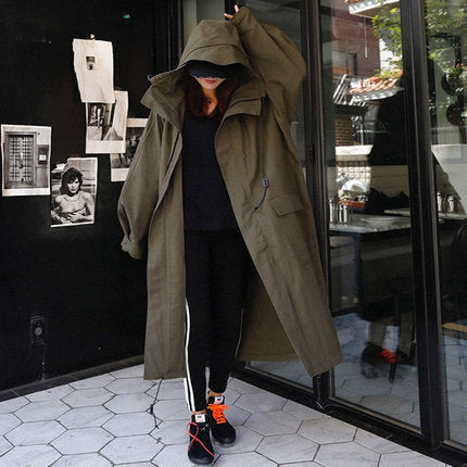 Damen Langer Oversize‑Parka mit extragroßer Kapuze, Tunnelzugtaillen und Pattentaschen Shop Nory