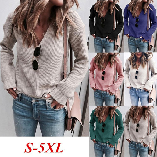 Damen Feinstrickpullover mit V-Ausschnitt, Rippstruktur und leicht ausgestellten Ärmeln Shop Nory
