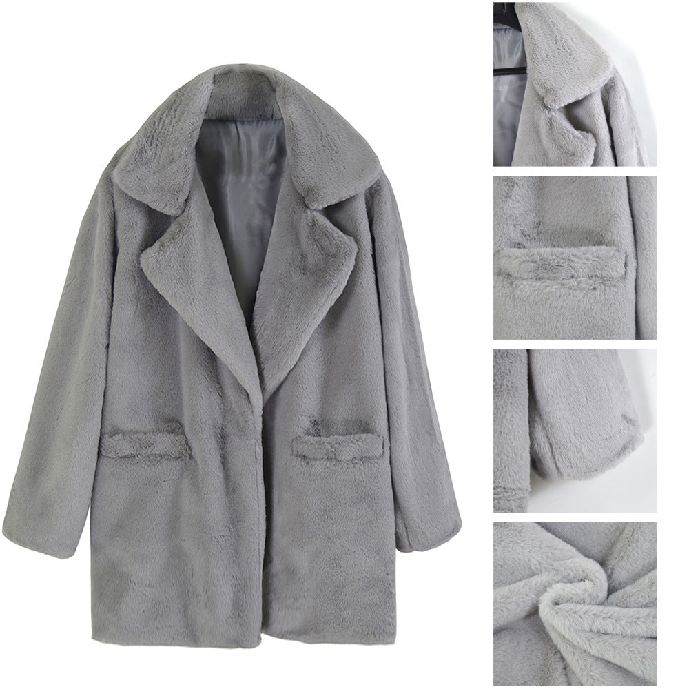 Damen Teddy-Faux-Fur Mantel mit Reverskragen und aufgesetzten Taschen Shop Nory