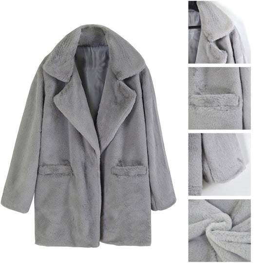Damen Teddy-Faux-Fur Mantel mit Reverskragen und aufgesetzten Taschen Shop Nory