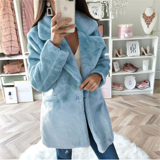 Damen Teddy-Faux-Fur Mantel mit Reverskragen und aufgesetzten Taschen Shop Nory