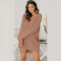Damen Grobstrick Pulloverkleid mit V-Ausschnitt und lässigem Schnitt