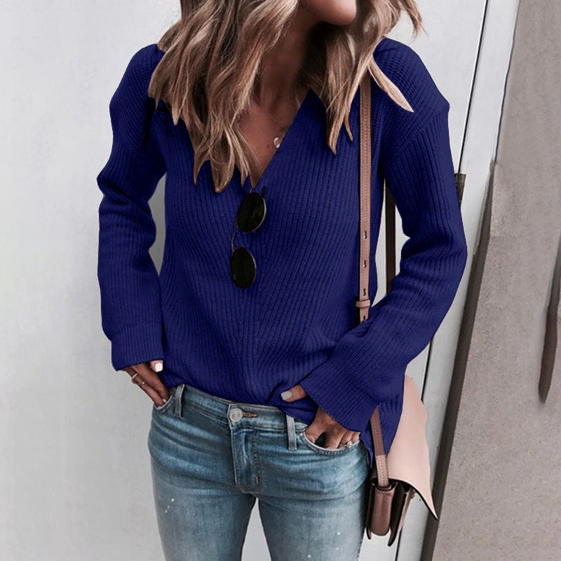 Damen Feinstrickpullover mit V-Ausschnitt, Rippstruktur und leicht ausgestellten Ärmeln Shop Nory