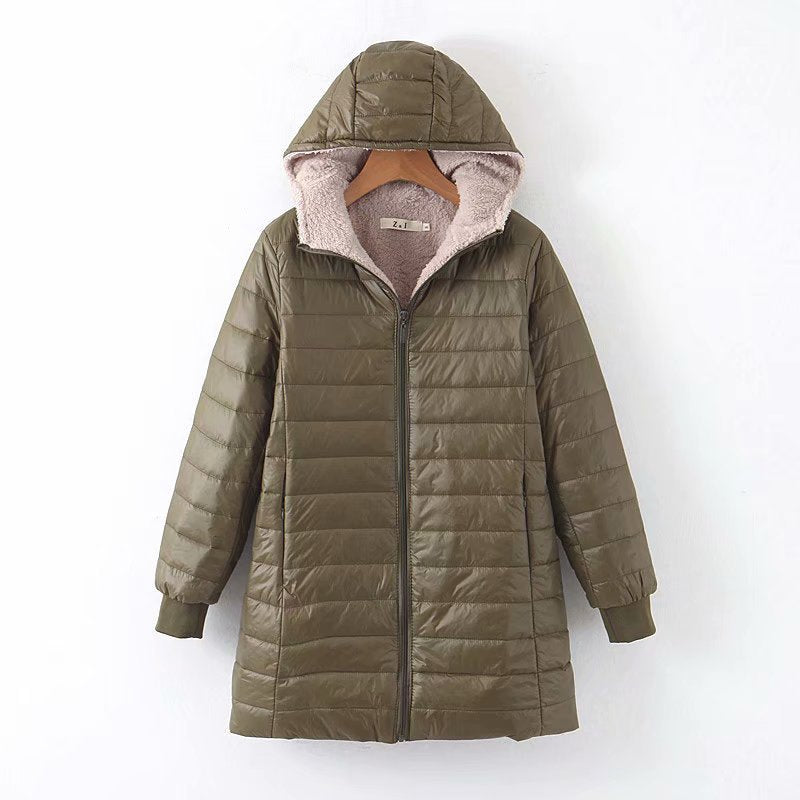 Damen Gefütterte Steppjacke mit Kapuze und Teddyfutter Shop Nory