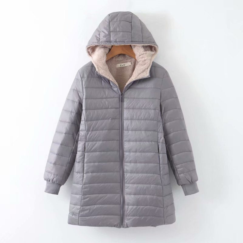 Damen Gefütterte Steppjacke mit Kapuze und Teddyfutter Shop Nory