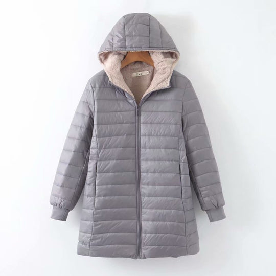 Damen Gefütterte Steppjacke mit Kapuze und Teddyfutter Shop Nory