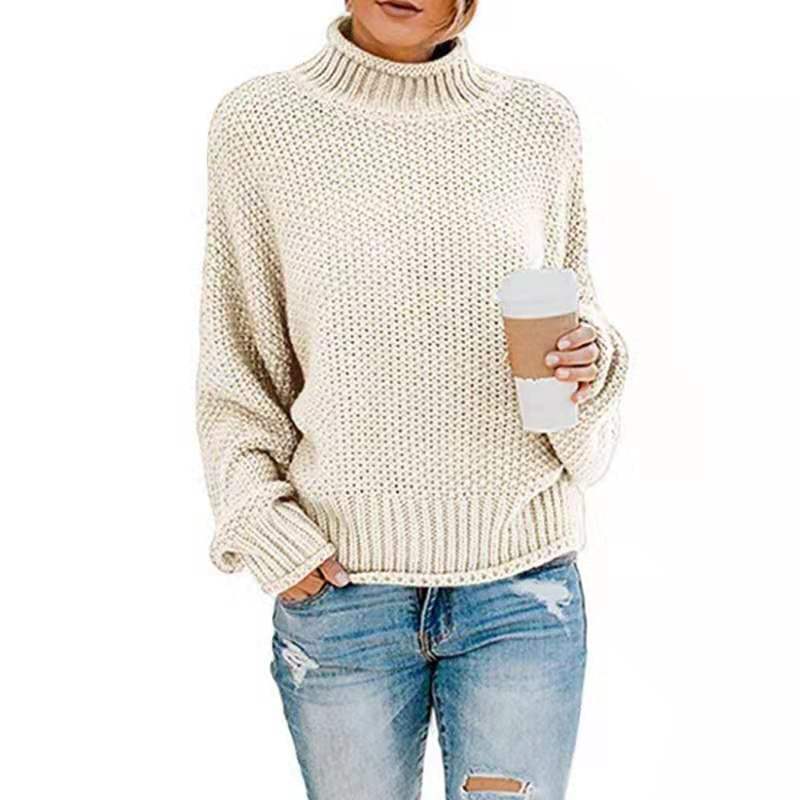 Damen Grobgestrickter Boxy-Rollkragenpullover mit strukturierter Waffeloptik und geripptem Saum Shop Nory